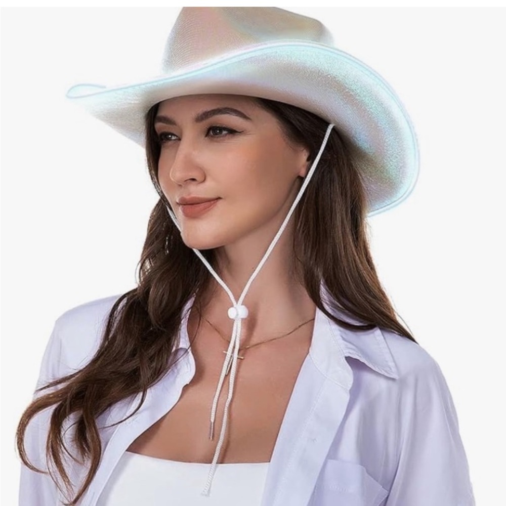 New!!! White Iridescent Light Up Cowgirl Cowboy Hat